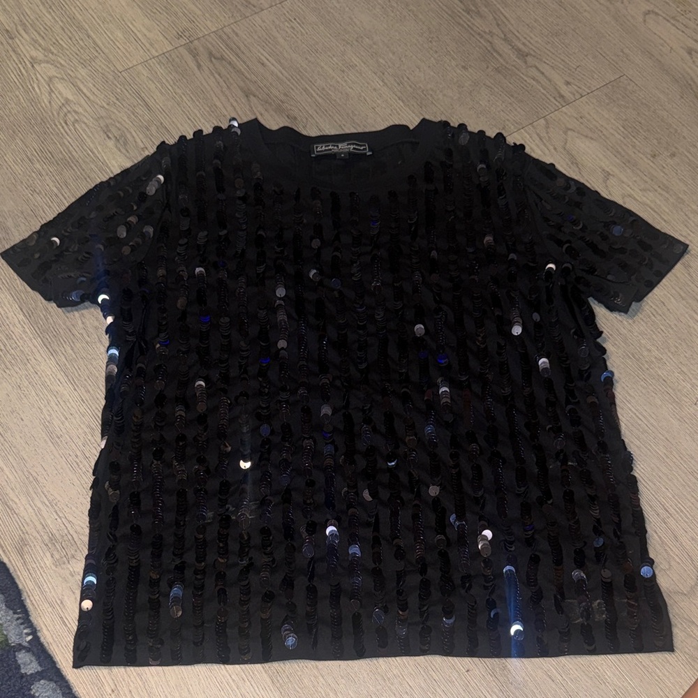 Salvatore Ferragamo Black Sequin Front Top